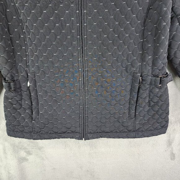 Womens Black Quilted Jacket By Gallery Full Zip Long Sleeve Zip Pockets Size L - Picture 3 of 11